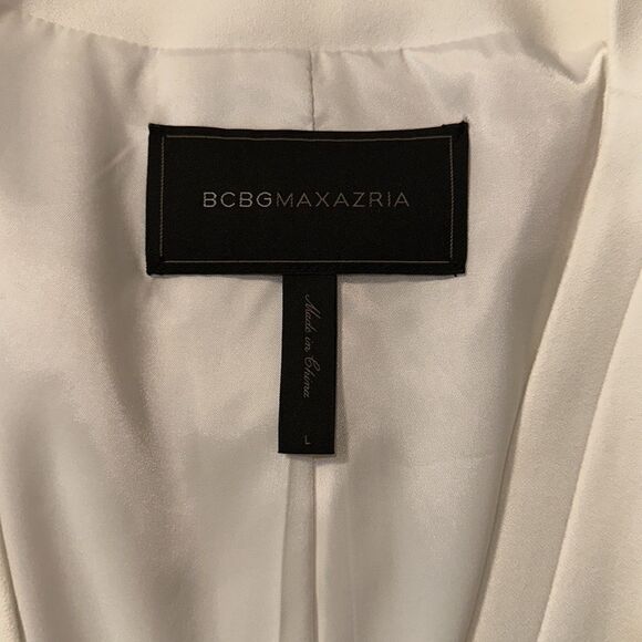 BCBG L Off-White Profesional Crop Asymmetrical Open Front Blazer Jacket - Picture 9 of 10